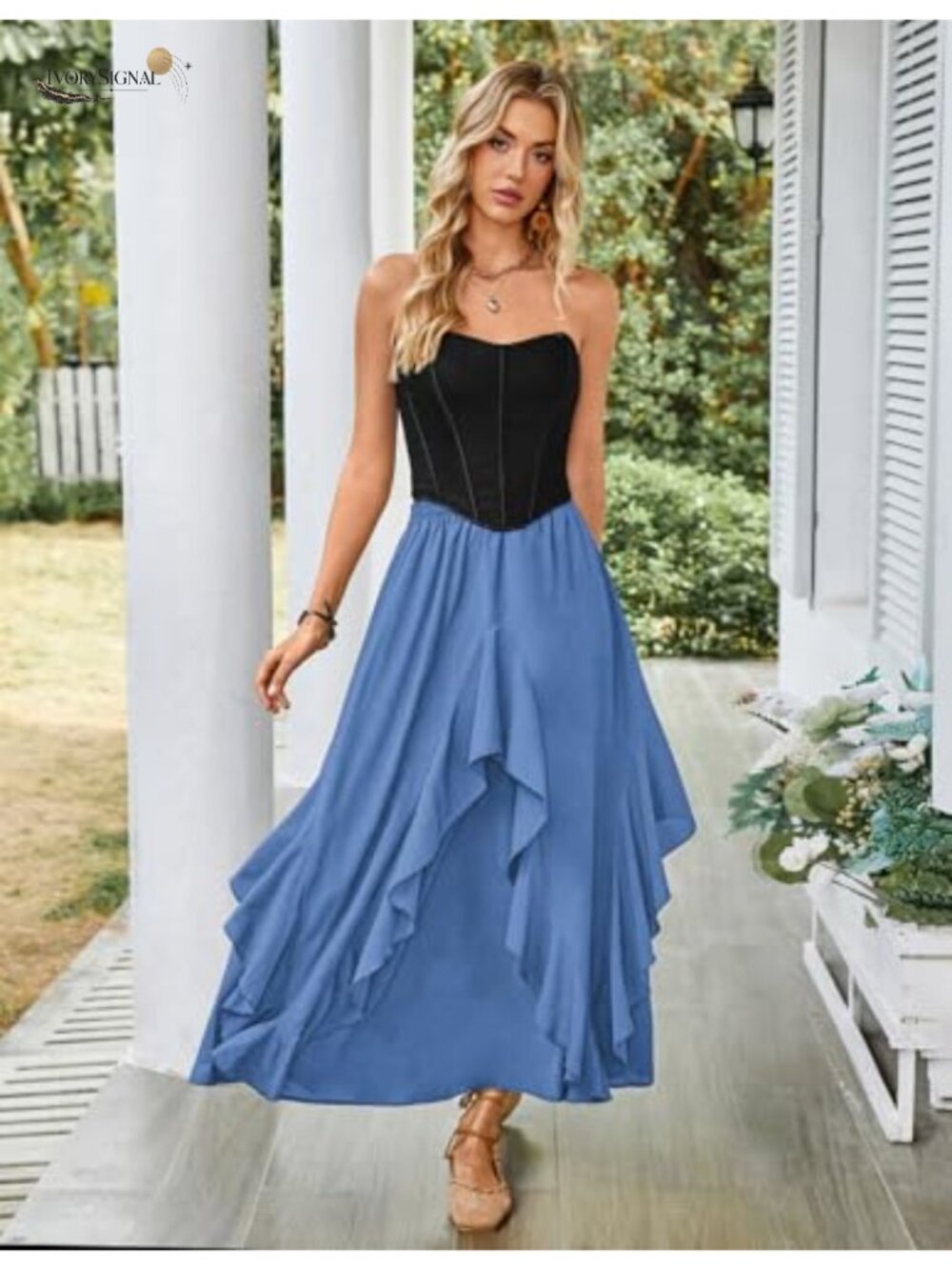 Long Ruffled Flowy Renaissance Maxi Skirt - Picture 4 of 6